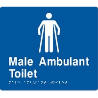 AS1428 Compliant Toilet Sign MAT BLUE Male Ambulant Braille 210x180x3mm