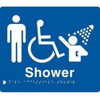 AS1428 Compliant Shower Sign Male Disabled Braille BLUE MDS 210x180x3mm