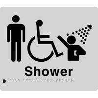 AS1428 Compliant Shower Sign Male Disabled Braille SILVER MDS 210x180x3mm