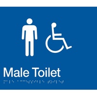 AS1428 Compliant Toilet Sign Male Disabled Braille Blue MDT BLUE 210x180x3mm