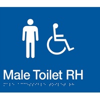 AS1428 Compliant Toilet Sign BLUE Male Disabled Braille RH Transfer MDTRH