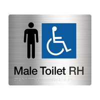 Male Disabled Toilet Right Hand Amenity Sign Braille Stainless Steel MDT/RH-SS