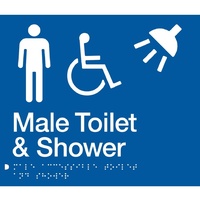 AS1428 Compliant Toilet Shower Sign Male Disabled Braille MDTS BLUE 210x180mm