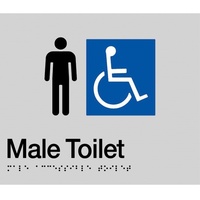 AS1428 Compliant Toilet Sign Male Disabled Braille Silver MDT SILVER 210x180x3mm