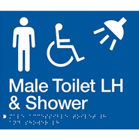 AS1428 Compliant Toilet Shower Sign BLUE Male Disabled Braille LH MDTSLH