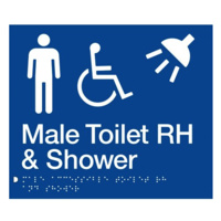 AS1428 Compliant Toilet Shower Sign BLUE Male Disabled Braille RH MDTSRH