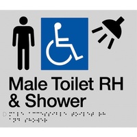 AS1428 Compliant Toilet Shower Sign SILVER Male Disabled Braille RH MDTSRH