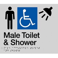 AS1428 Compliant Toilet Shower Sign Male Disabled Braille MDTS SILVER 210x180mm