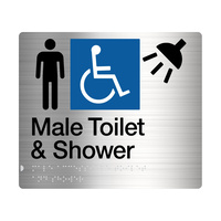 Male Disabled Toilet & Shower Amenity Sign Braille Stainless Steel MDTS-SS