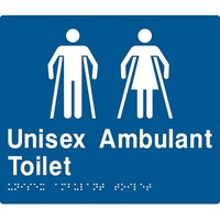 AS1428 Compliant Toilet Sign Unisex Ambulant Braille MFAT BLUE 210x180x3mm