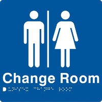 AS1428 Compliant Change Room Sign Unisex Braille BLUE MFCR 180x180x3mm