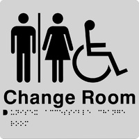 AS1428 Compliant Change Room Sign Unisex Disabled Braille SILVER MFDCR 210x180mm