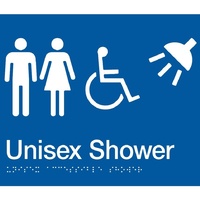 AS1428 Compliant Shower Sign Unisex Disabled Braille BLUE MFDS 210x180x3mm