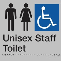 AS1428 Compliant Staff Toilet Sign SILVER Unisex Disabled Braille MFDSffT