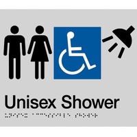 AS1428 Compliant Shower Sign Unisex Disabled Braille SILVER MFDS 210x180x3mm