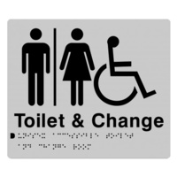 AS1428 Compliant Toilet & Change Room Sign SILVER Unisex Disabled Braille MFDTC