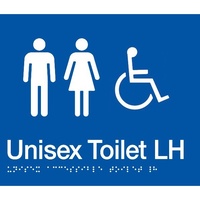 AS1428 Compliant Toilet Sign BLUE Unisex Disabled Braille LH Transfer MFDTLH