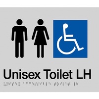 AS1428 Compliant Toilet Sign SILVER Unisex Disabled Braille LH Transfer MFDTLH