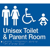 AS1428 Compliant Parent Room Toilet Sign BLUE Unisex Disabled Braille MFDTP