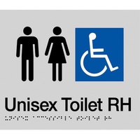 AS1428 Compliant Toilet Sign SILVER Unisex Disabled Braille RH Transfer MFDTRH