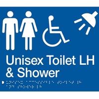 AS1428 Compliant Toilet Shower Sign BLUE Unisex Disabled Braille LH MFDTSLH