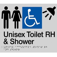 AS1428 Compliant Toilet Shower Sign Unisex Disabled Braille RH MFDTSRH SILVER