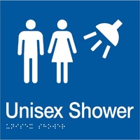 AS1428 Compliant Shower Sign Unisex Braille BLUE MFS 180x180x3mm