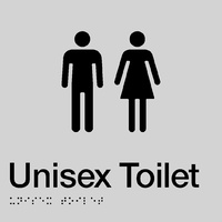 AS1428 Compliant Toilet Sign Unisex Braille Silver MFT SILVER 180x180x3mm