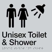 AS1428 Compliant Toilet Shower Sign SILVER Unisex Braille MFTS 180x180x3mm