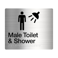 Male Toilet & Shower Amenity Sign Braille Stainless Steel MTS-SS