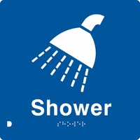 AS1428 Compliant Shower Sign Unisex Braille BLUE S 180x180x3mm