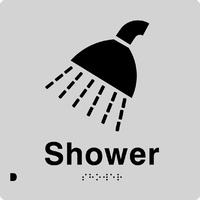 AS1428 Compliant Shower Sign Unisex Braille SILVER S 180x180x3mm