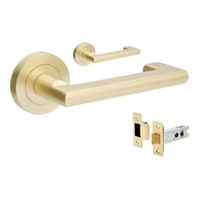 Zanda Epic Return Door Lever Handle on Round Rose Passage Set Satin Brass 10001.SB