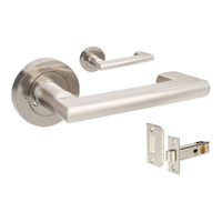 Zanda Epic Return Door Lever Handle on Round Rose Privacy Set Brushed Nickel 10002.BN