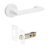 Zanda Epic Return Door Lever Handle on Round Rose Privacy Set Matt White 10002.WHT