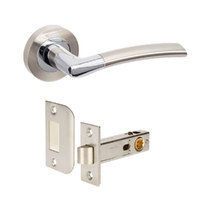 Zanda Luxe Door Lever Handle on Round Rose Privacy Set Brushed Nickel/Chrome Plate 10012.BNCP