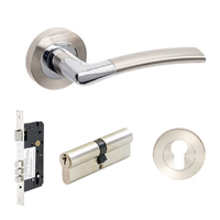 Zanda Luxe Door Lever Handle on Round Rose Entrance Set 60mm Key/Key Brushed Nickel/Chrome Plate 100141.BNCP