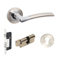 Zanda Luxe Door Lever Handle on Round Rose Entrance Set 60mm Key/Turn Brushed Nickel/Chrome Plate 100142.BNCP