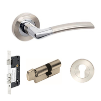 Zanda Luxe Door Lever Handle on Round Rose Entrance Set 70mm Key/Turn Brushed Nickel/Chrome Plate