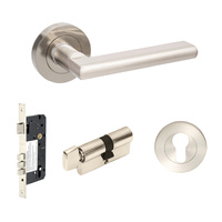 Zanda Epic Door Lever Handle on Round Rose Entrance Set 70mm Key/Turn Brushed Nickel 10024.4.BN