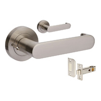 Zanda Duke Return Door Lever Handle on Round Rose Privacy Set Brushed Nickel 10052.BN