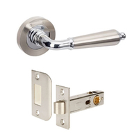 Zanda Oxford Door Lever Handle on Round Rose Passage Set Brushed Nickel/Chrome Plate 10071.BNCP