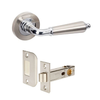 Zanda Oxford Door Lever Handle on Round Rose Privacy Set Brushed Nickel/Chrome Plate 10072.BNCP