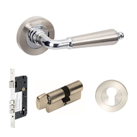 Zanda Oxford Door Lever Handle on Round Rose Entrance Set 60mm Key/Turn Brushed Nickel/Chrome Plate 100742.BNCP