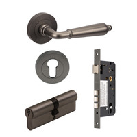 Zanda Oxford Door Lever Handle on Round Rose Entrance Set 70mm (Key/Key) Graphite Nickel 100743.GN