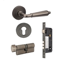 Zanda Oxford Door Lever Handle on Round Rose Entrance Set 70mm (Key/Turn) Graphite Nickel 100744.GN