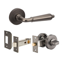 Zanda Oxford Door Lever Handle on Round Rose Integrated Privacy Set with Latch Graphite Nickel 10076.GN