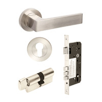 Zanda Boston Door Lever Handle on Round Rose Entrance Set 60mm (Key/Turn) Brushed Nickel 100842.BN