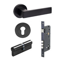 Zanda Boston Door Lever Handle on Round Rose Entrance Set 70mm (Key/Key) Matt Black 10084.3BLK