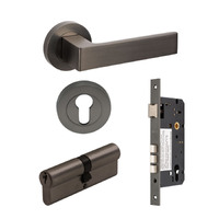 Zanda Boston Door Lever Handle on Round Rose Entrance Set 70mm (Key/Key) Graphite Nickel 10084.3.GN